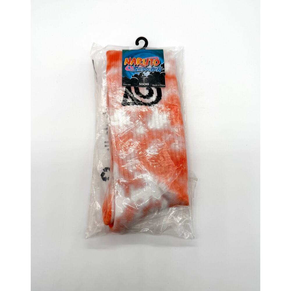 Naruto Shippuden Tie Dye Crew Socks Orange White Anime Mens One Size NWT